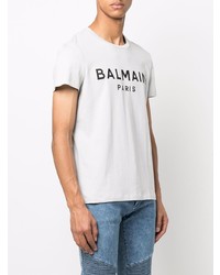 graues bedrucktes T-Shirt mit einem Rundhalsausschnitt von Balmain