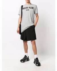 graues bedrucktes T-Shirt mit einem Rundhalsausschnitt von Philipp Plein