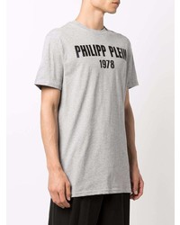 graues bedrucktes T-Shirt mit einem Rundhalsausschnitt von Philipp Plein