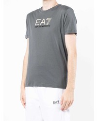 graues bedrucktes T-Shirt mit einem Rundhalsausschnitt von Ea7 Emporio Armani