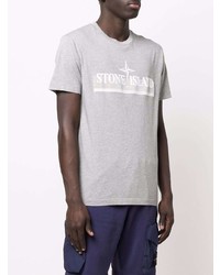 graues bedrucktes T-Shirt mit einem Rundhalsausschnitt von Stone Island