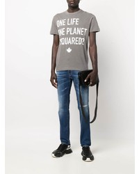 graues bedrucktes T-Shirt mit einem Rundhalsausschnitt von DSQUARED2