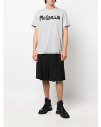 graues bedrucktes T-Shirt mit einem Rundhalsausschnitt von Alexander McQueen