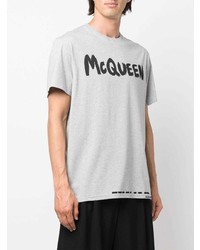 graues bedrucktes T-Shirt mit einem Rundhalsausschnitt von Alexander McQueen