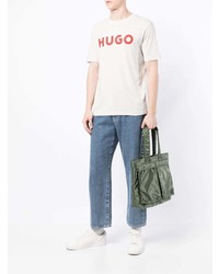 graues bedrucktes T-Shirt mit einem Rundhalsausschnitt von Hugo