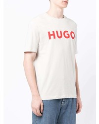 graues bedrucktes T-Shirt mit einem Rundhalsausschnitt von Hugo