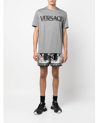 graues bedrucktes T-Shirt mit einem Rundhalsausschnitt von Versace