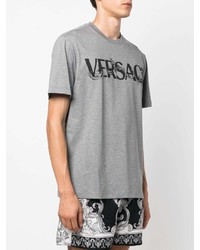 graues bedrucktes T-Shirt mit einem Rundhalsausschnitt von Versace