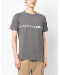 graues bedrucktes T-Shirt mit einem Rundhalsausschnitt von BOSS