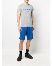 graues bedrucktes T-Shirt mit einem Rundhalsausschnitt von Balmain