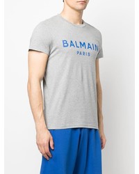 graues bedrucktes T-Shirt mit einem Rundhalsausschnitt von Balmain