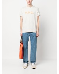 graues bedrucktes T-Shirt mit einem Rundhalsausschnitt von A.P.C.