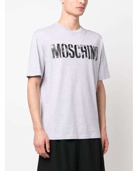 graues bedrucktes T-Shirt mit einem Rundhalsausschnitt von Moschino