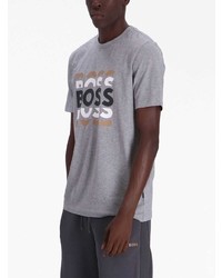 graues bedrucktes T-Shirt mit einem Rundhalsausschnitt von BOSS