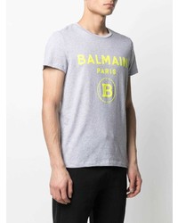 graues bedrucktes T-Shirt mit einem Rundhalsausschnitt von Balmain