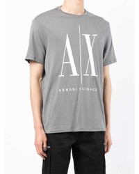 graues bedrucktes T-Shirt mit einem Rundhalsausschnitt von Armani Exchange