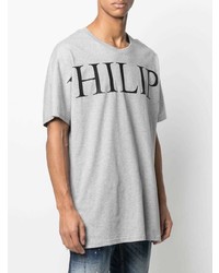 graues bedrucktes T-Shirt mit einem Rundhalsausschnitt von Philipp Plein