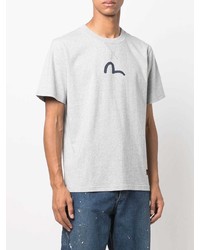 graues bedrucktes T-Shirt mit einem Rundhalsausschnitt von Evisu