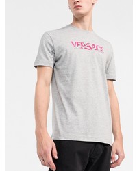 graues bedrucktes T-Shirt mit einem Rundhalsausschnitt von Versace