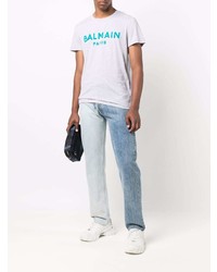 graues bedrucktes T-Shirt mit einem Rundhalsausschnitt von Balmain