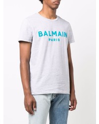 graues bedrucktes T-Shirt mit einem Rundhalsausschnitt von Balmain