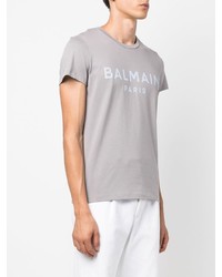 graues bedrucktes T-Shirt mit einem Rundhalsausschnitt von Balmain