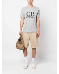 graues bedrucktes T-Shirt mit einem Rundhalsausschnitt von C.P. Company