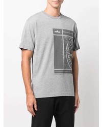 graues bedrucktes T-Shirt mit einem Rundhalsausschnitt von Stone Island