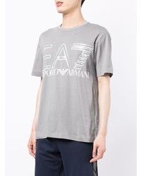 graues bedrucktes T-Shirt mit einem Rundhalsausschnitt von Ea7 Emporio Armani