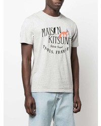 graues bedrucktes T-Shirt mit einem Rundhalsausschnitt von MAISON KITSUNÉ