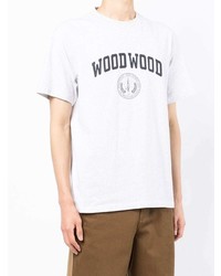 graues bedrucktes T-Shirt mit einem Rundhalsausschnitt von Wood Wood