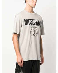 graues bedrucktes T-Shirt mit einem Rundhalsausschnitt von Moschino