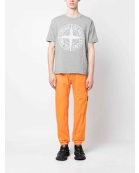 graues bedrucktes T-Shirt mit einem Rundhalsausschnitt von Stone Island