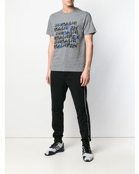 graues bedrucktes T-Shirt mit einem Rundhalsausschnitt von Les Hommes Urban