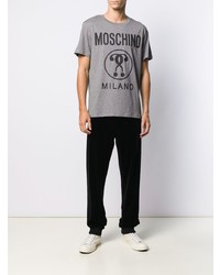 graues bedrucktes T-Shirt mit einem Rundhalsausschnitt von Moschino