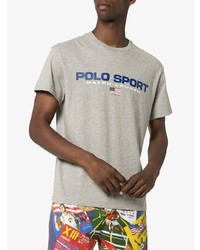 graues bedrucktes T-Shirt mit einem Rundhalsausschnitt von Polo Ralph Lauren