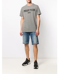 graues bedrucktes T-Shirt mit einem Rundhalsausschnitt von Philipp Plein