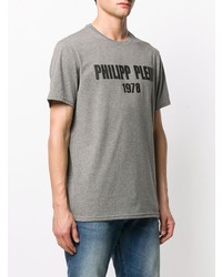 graues bedrucktes T-Shirt mit einem Rundhalsausschnitt von Philipp Plein