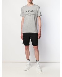 graues bedrucktes T-Shirt mit einem Rundhalsausschnitt von Versace