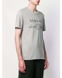 graues bedrucktes T-Shirt mit einem Rundhalsausschnitt von Versace