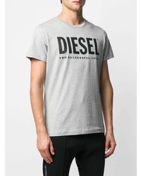 graues bedrucktes T-Shirt mit einem Rundhalsausschnitt von Diesel