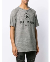 graues bedrucktes T-Shirt mit einem Rundhalsausschnitt von Balmain