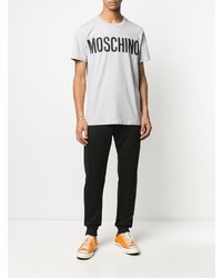 graues bedrucktes T-Shirt mit einem Rundhalsausschnitt von Moschino