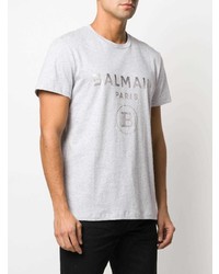 graues bedrucktes T-Shirt mit einem Rundhalsausschnitt von Balmain