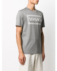 graues bedrucktes T-Shirt mit einem Rundhalsausschnitt von Versace