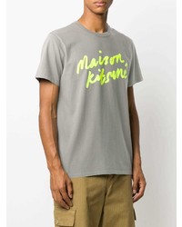 graues bedrucktes T-Shirt mit einem Rundhalsausschnitt von MAISON KITSUNÉ