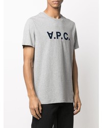 graues bedrucktes T-Shirt mit einem Rundhalsausschnitt von A.P.C.