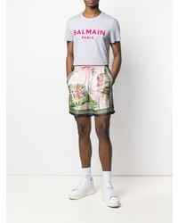 graues bedrucktes T-Shirt mit einem Rundhalsausschnitt von Balmain