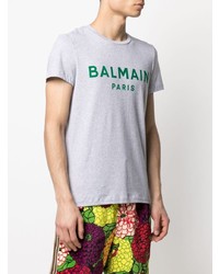 graues bedrucktes T-Shirt mit einem Rundhalsausschnitt von Balmain