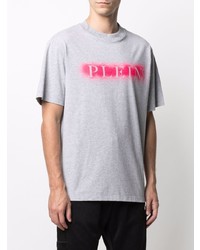 graues bedrucktes T-Shirt mit einem Rundhalsausschnitt von Philipp Plein